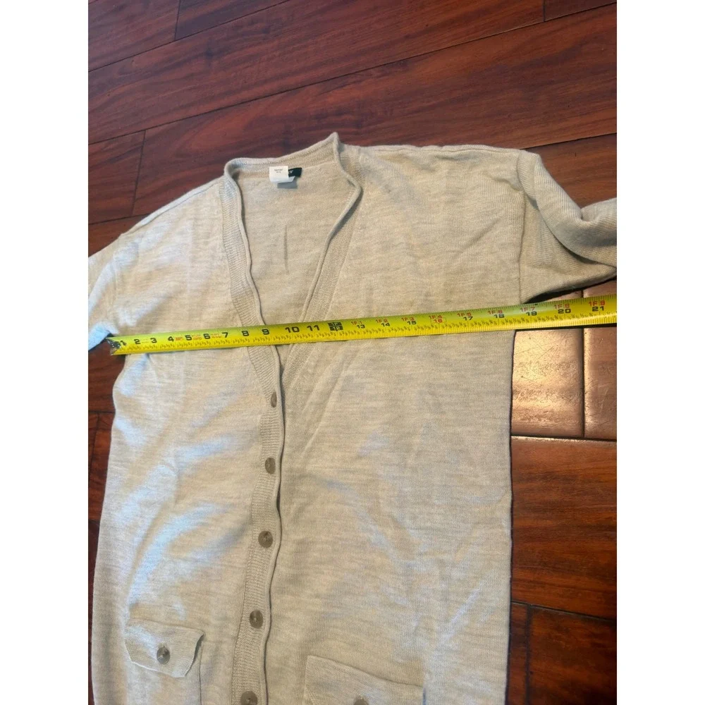 Vintage J.Crew Womens Gray 100% Merino Wool Longline V-Neck Cardigan Size S